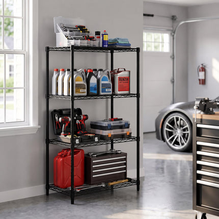 Metal Wire Shelving Unit with 4 Tiers and Levelling Feet, Black, 120 cm