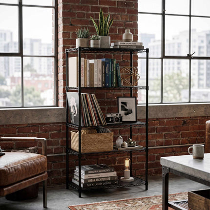 Metal Wire Shelving Unit with 5 Tiers and Levelling Feet, Black, 160 cm