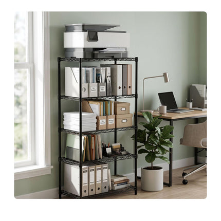 Metal Wire Shelving Unit with 5 Tiers and Levelling Feet, Black, 160 cm