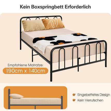 Cadre de lit en métal pour matelas 190 x 140 cm cadre de lit double avec sommier à lattes et espace de rangement