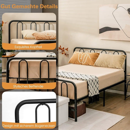 Cadre de lit en métal pour matelas 190 x 140 cm cadre de lit double avec sommier à lattes et espace de rangement
