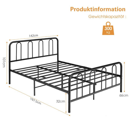 Cadre de lit en métal pour matelas 190 x 140 cm cadre de lit double avec sommier à lattes et espace de rangement