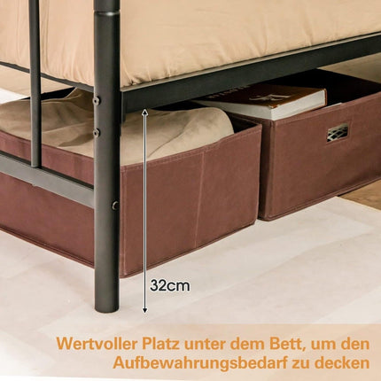 Cadre de lit en métal pour matelas 190 x 140 cm cadre de lit double avec sommier à lattes et espace de rangement