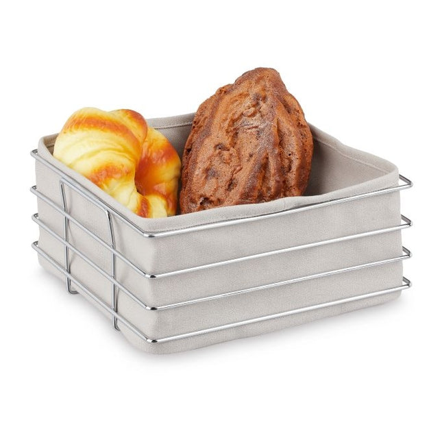 Brotkorb aus Metall mit Stoffbezug