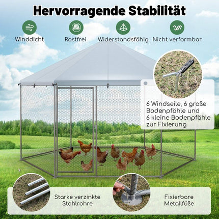 Hühnerstall aus Metall mit Drahtgeflecht &amp; verschließbarer Tür &amp; wasserdichter Abdeckung