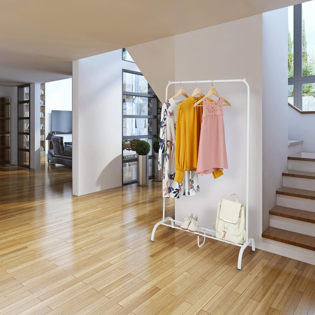 Metal clothes hanger with shelf