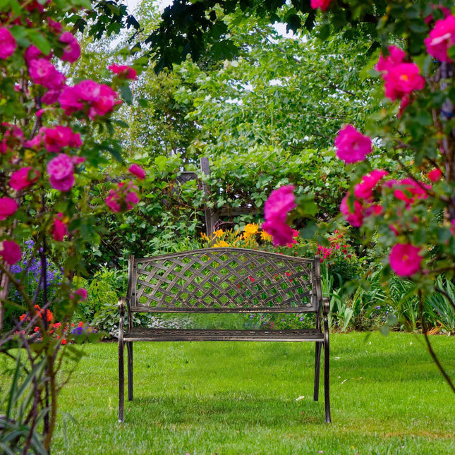 Gartenbank aus Metall in Schwarz und Bronze
