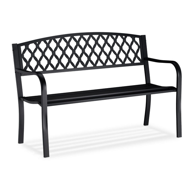 Gartenbank aus Metall mit Flechtmuster