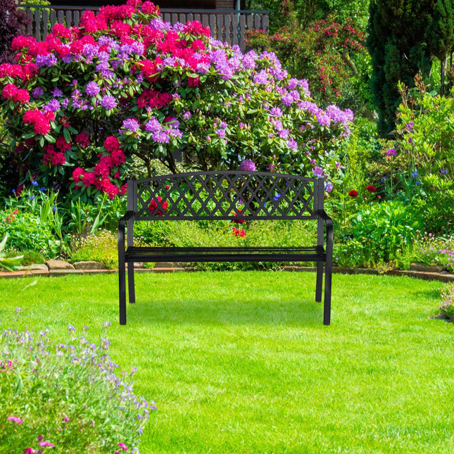 Gartenbank aus Metall mit Flechtmuster