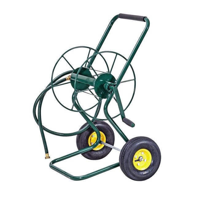 Metall Schlauchwagen mit 2 Luftreifen &amp; Kurbel für 61M 3/4" Schlauch Gartenschlauchwagen grün
