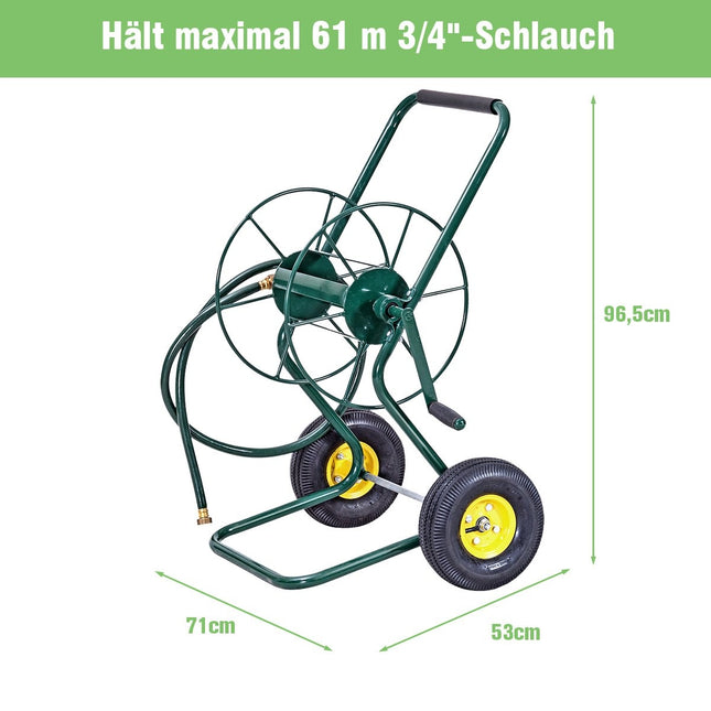 Metall Schlauchwagen mit 2 Luftreifen &amp; Kurbel für 61M 3/4" Schlauch Gartenschlauchwagen grün