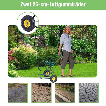 Metall Schlauchwagen mit 2 Luftreifen &amp; Kurbel für 61M 3/4" Schlauch Gartenschlauchwagen grün