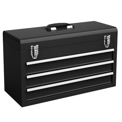 Metal tool box with 3 drawers & top compartment tool box 52 x 21 x 30 cm black