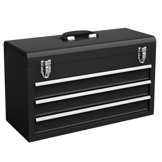 Metall Werkzeugkasten mit 3 Schubladen &amp; Oberfach Werkzeugkiste 52 x 21 x 30 cm schwarz
