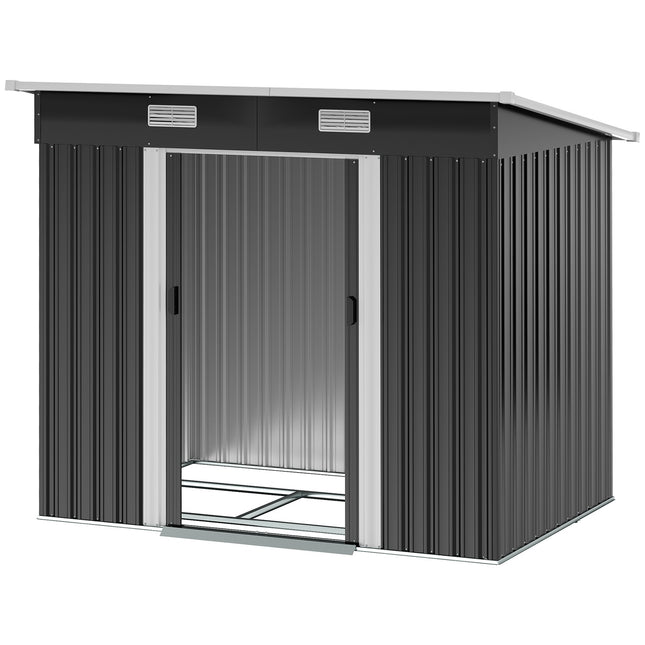 Kovový domek na nářadí 2.3 m², 207 x 130 x 182 cm, s pultovou střechou, oknem a podlahovým rámem, černá
