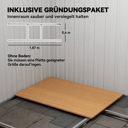 Kovový domek na nářadí 2.3 m², 207 x 130 x 182 cm, s pultovou střechou, oknem a podlahovým rámem, černá