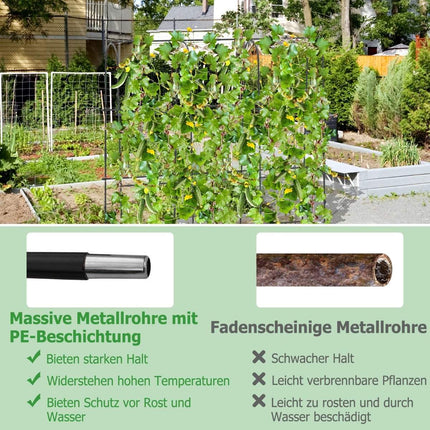 Metallspalier mit Spaliernetz für Kletterpflanzen Unterstützung U-förmiges hohes Gartengurkenspalier