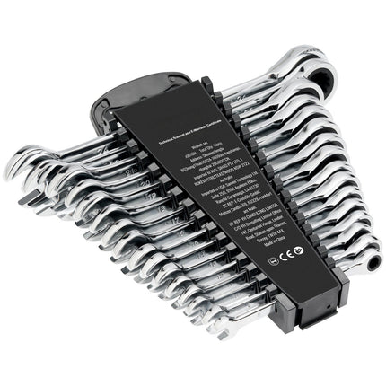 Metric Ratcheting Combination Wrench Set, 16-Piece 8–24mm Rack