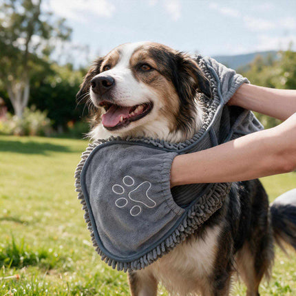 Microfiber Dog Towel 3-Piece Set with Mitt Pockets, 74 x 30.5 cm, Grey