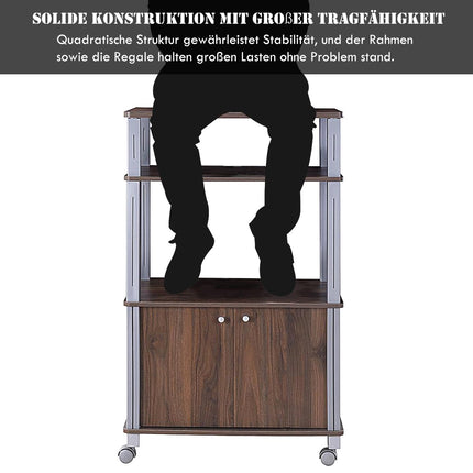 Microwave Kitchen Cart with Wheels, 60x40x98 cm, Brown