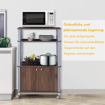 Microwave Kitchen Cart with Wheels, 60x40x98 cm, Brown
