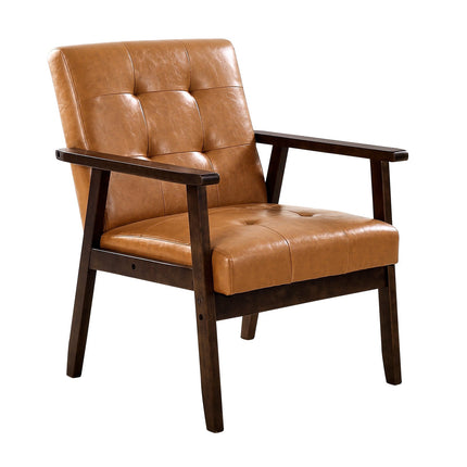 Mid-Century Accent Chair, PU Leather, Solid Wood Frame