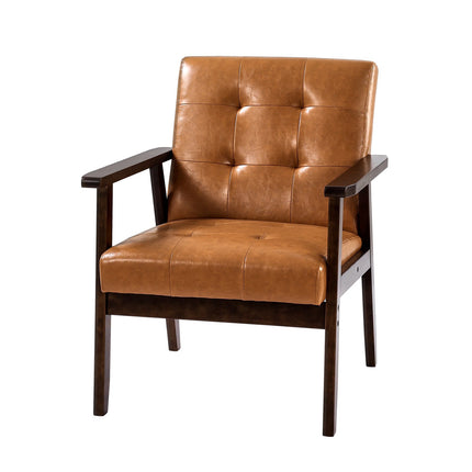 Mid-Century Accent Chair, PU Leather, Solid Wood Frame