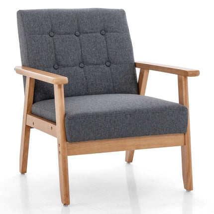 Mid-Century Modern Accent Chair, Linen Upholstery, Rubberwood Frame