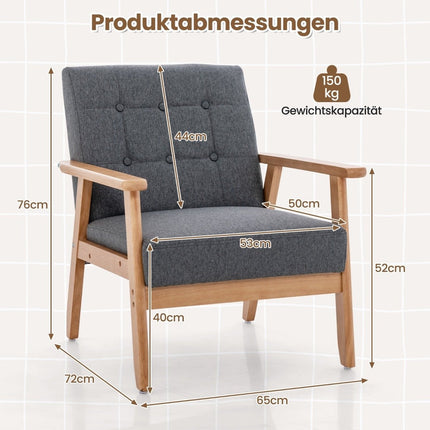Mid-Century Modern Accent Chair, Linen Upholstery, Rubberwood Frame