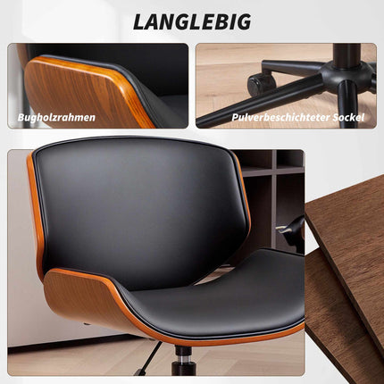 Mid-Century Modern Bürostuhl aus Kunstleder, ergonomisch, schwarz