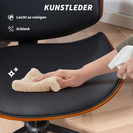 Mid-Century Modern Bürostuhl aus Kunstleder, ergonomisch, schwarz