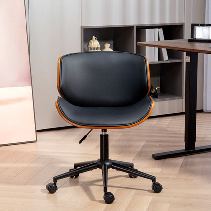 Mid-Century Modern Bürostuhl aus Kunstleder, ergonomisch, schwarz
