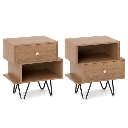Sada nočních stolků mid-century modern se zásuvkou a poličkou