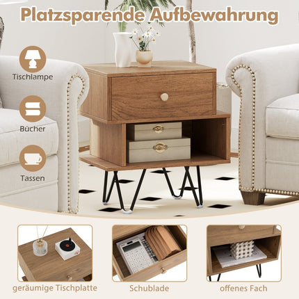 Sada nočních stolků mid-century modern se zásuvkou a poličkou