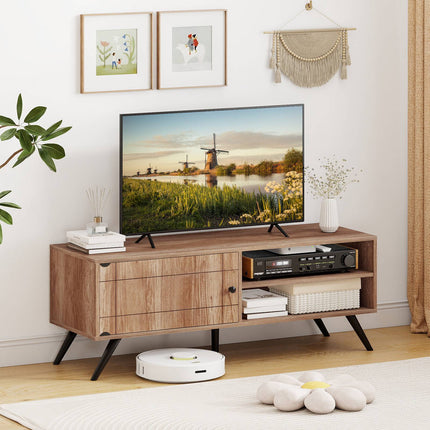Mid-century modern tv-meubel met opbergruimte, eikenhout, 55 inch