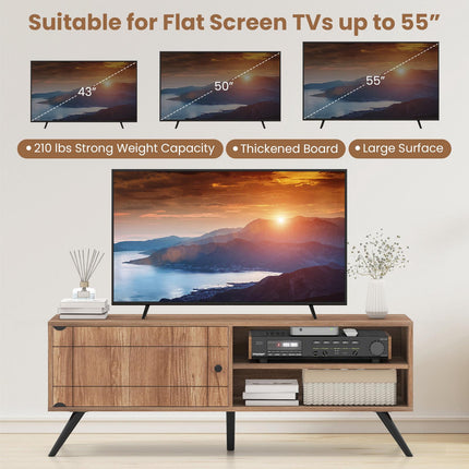 Mid-century modern tv-meubel met opbergruimte, eikenhout, 55 inch
