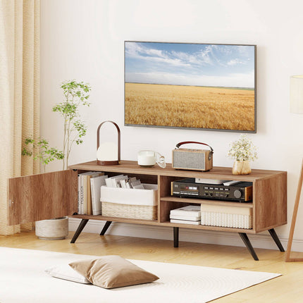 Mid-century modern tv-meubel met opbergruimte, eikenhout, 55 inch
