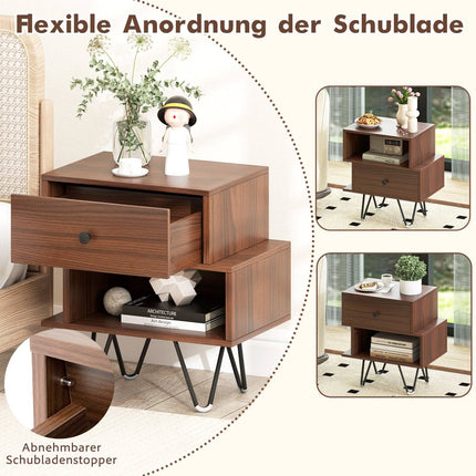 Mid-Century Nightstand Set with Drawer & Open Shelf