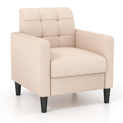 Mid-Century Velvet Armchair, Tufted Back, Beige