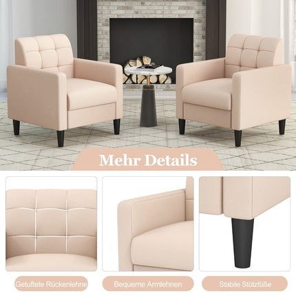 Mid-Century Velvet Armchair, Tufted Back, Beige