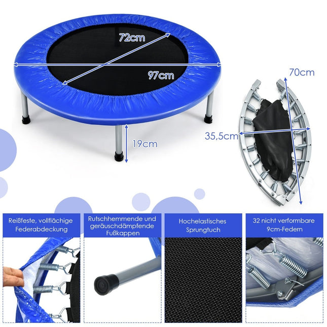 Mini-Fitnesstrampolin, 97 cm, klappbar, Blau, 150 kg Tragkraft