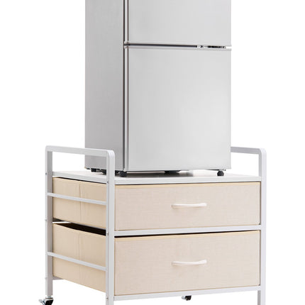 Mini Fridge Stand with 2 Drawers and Wheels, White