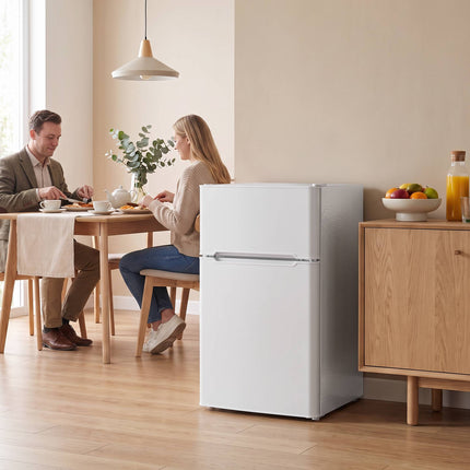 Mini Fridge with Freezer Compartment 90 L, 2 Doors, Adjustable Thermostat, White