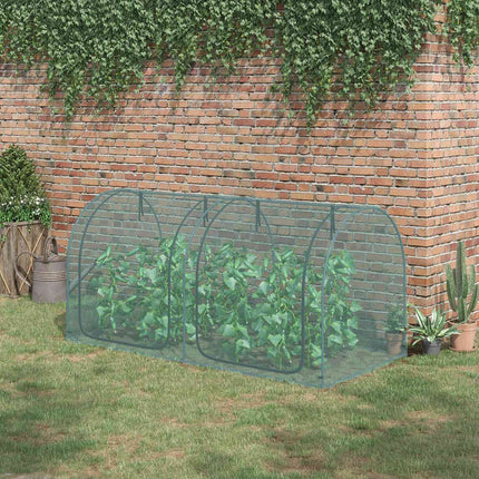 Mini serre de protection pour plantes 2,49 x 1,2 m avec porte, pour jardin et balcon, structure en acier et filet en PEHD, vert foncé