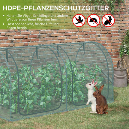 Mini serre de protection pour plantes 2,49 x 1,2 m avec porte, pour jardin et balcon, structure en acier et filet en PEHD, vert foncé
