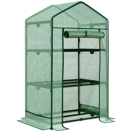 Mini greenhouse with foil cover, 3 shelves, roller door