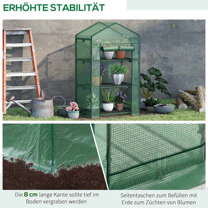 Mini greenhouse with foil cover, 3 shelves, roller door