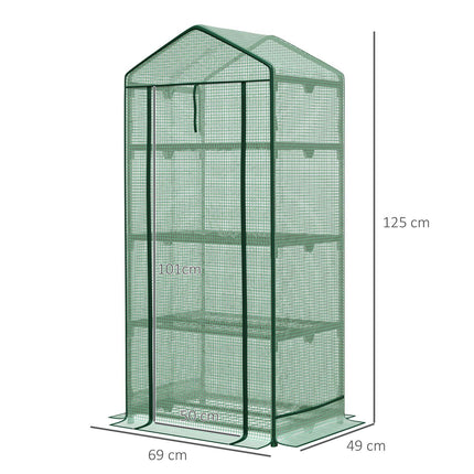 Mini greenhouse with foil cover, 3 shelves, roller door
