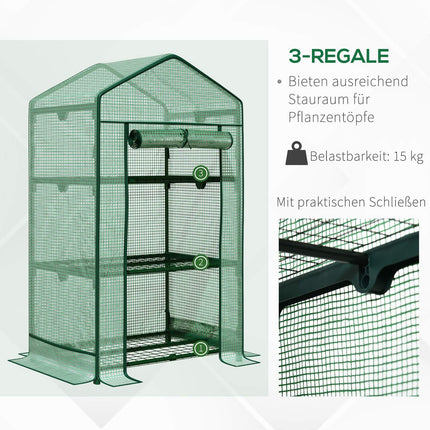 Mini greenhouse with foil cover, 3 shelves, roller door