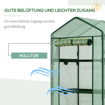 Mini greenhouse with foil cover, 3 shelves, roller door